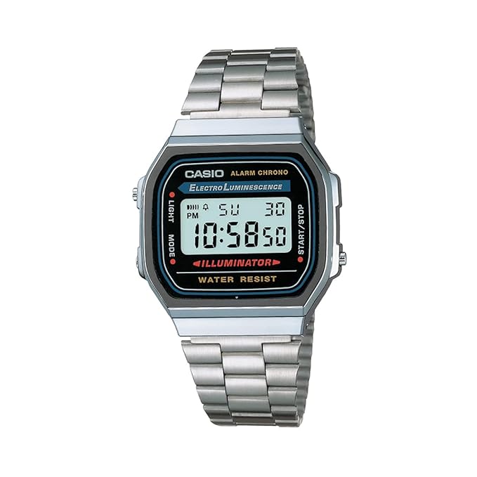Casio A168WA-1 Vintage Digital Watch for Men with Stainless Steel Band, LED Backlight, Stopwatch & Alarm