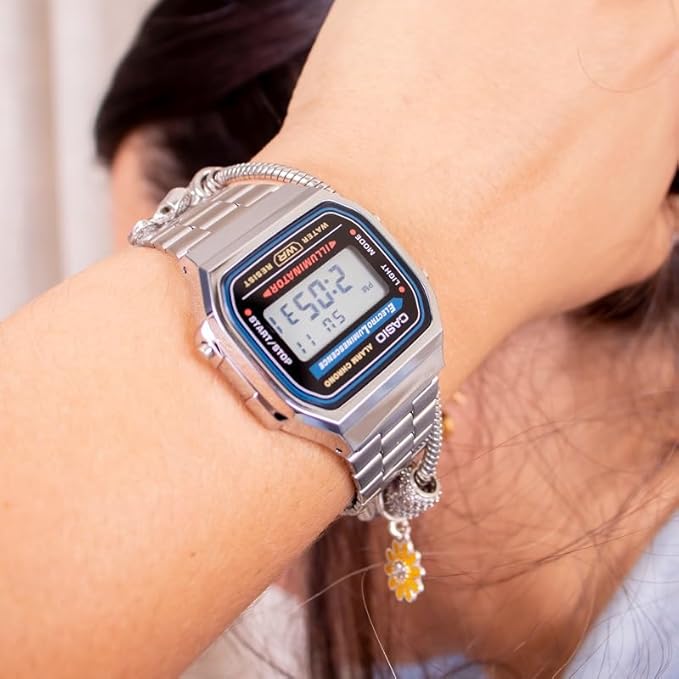 Casio A168WA-1 Vintage Digital Watch for Men with Stainless Steel Band, LED Backlight, Stopwatch & Alarm