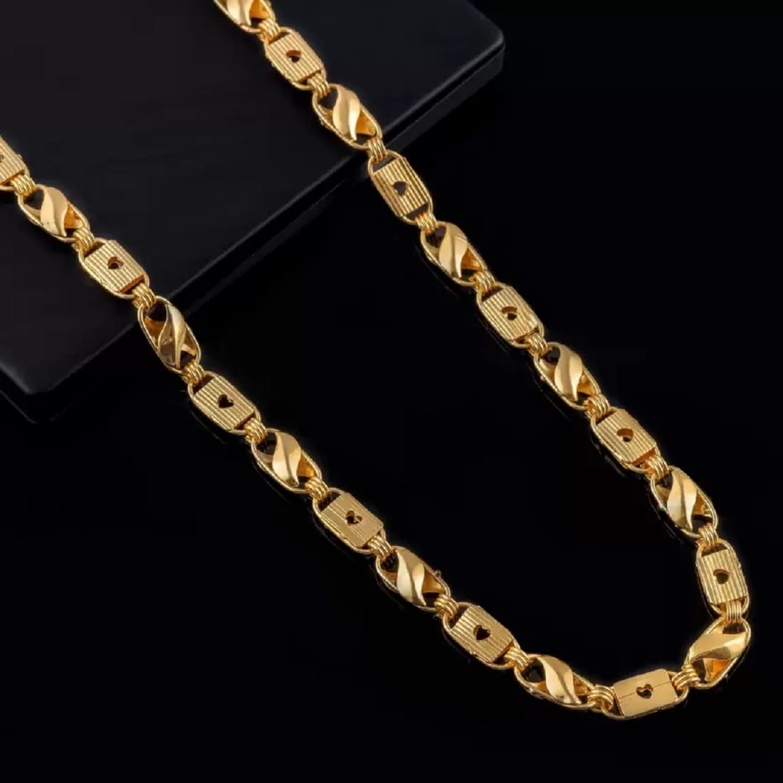 RITZART Gold Plated Brass Chain for Men & Boys | 19 Inch Designer Link Chain
