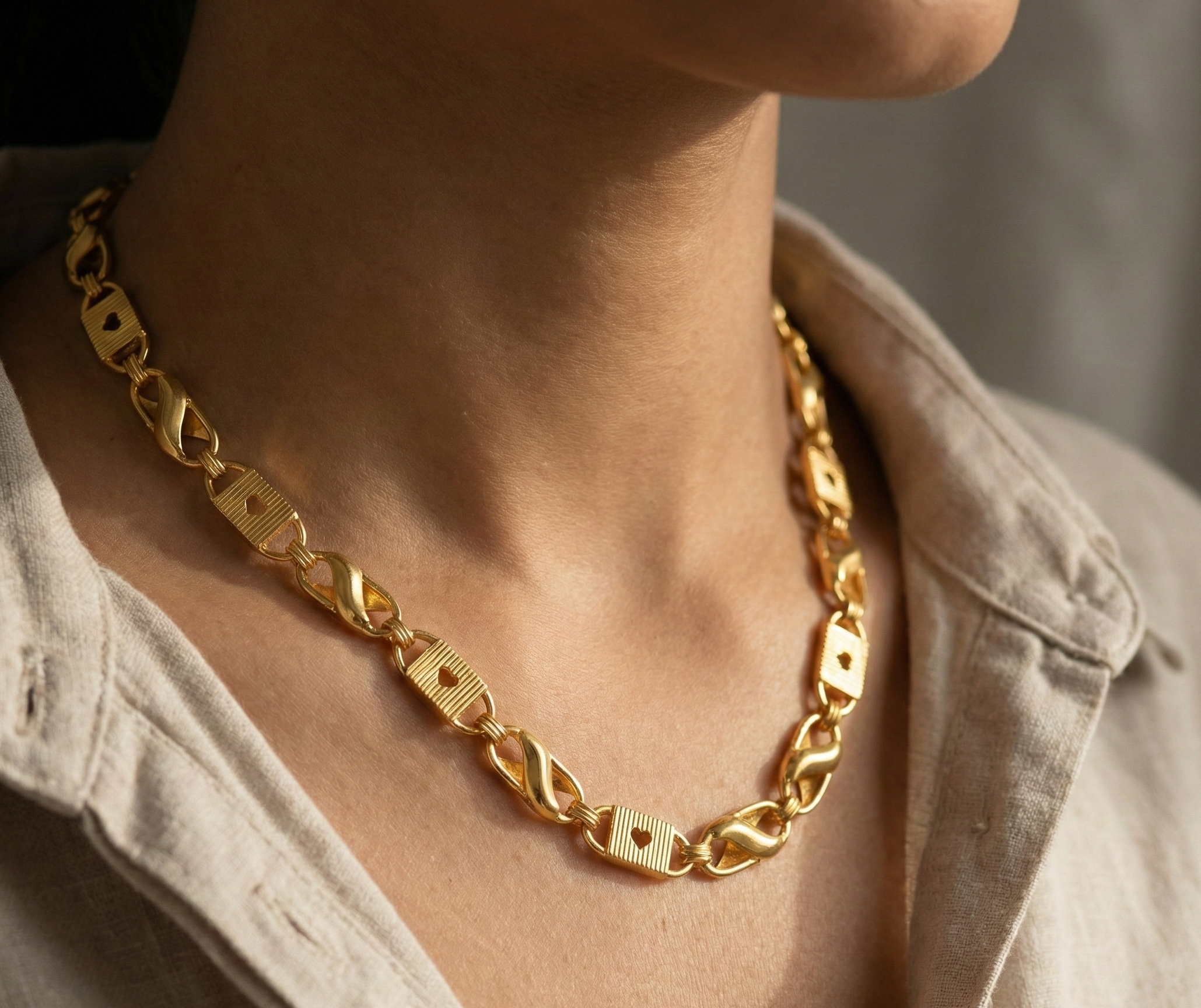 RITZART Gold Plated Brass Chain for Men & Boys | 19 Inch Designer Link Chain