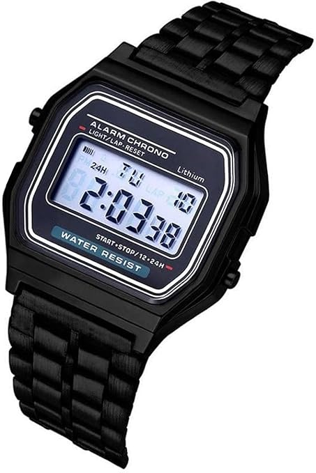 RITZART Vintage Digital Watch for Men & Boys | Black Stainless Steel Strap