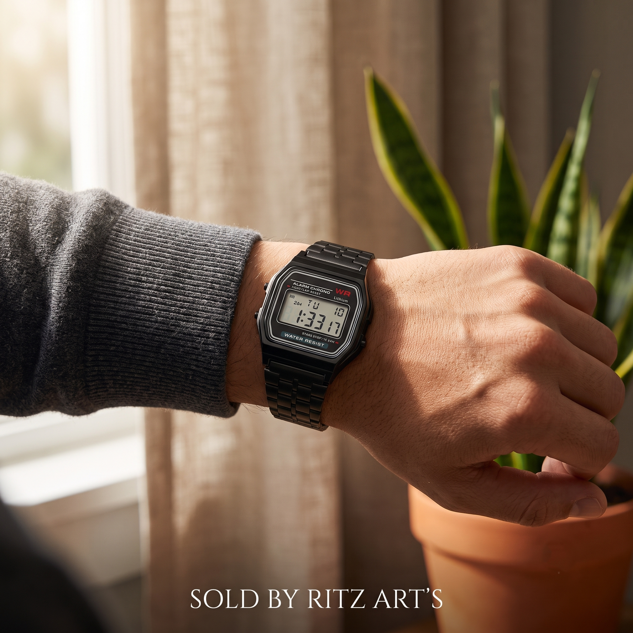 RITZART Vintage Digital Watch for Men & Boys | Black Stainless Steel Strap