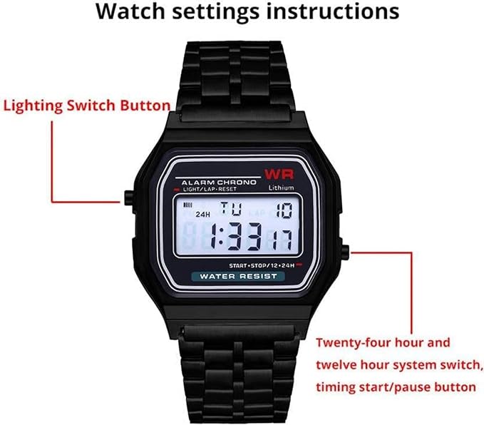 RITZART Vintage Digital Watch for Men & Boys | Black Stainless Steel Strap