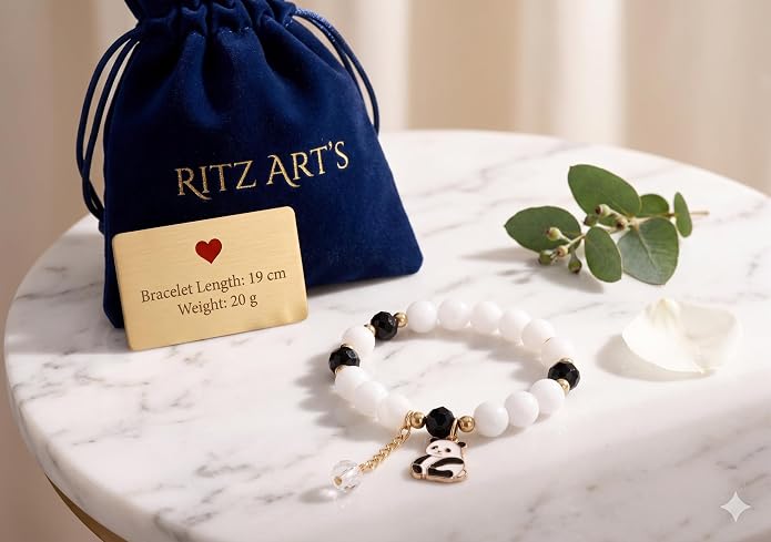 RITZ ART'S Cute Panda Charm Beaded Bracelets for Women and Girls, Elastic Stretch Bead Bracelet Set, Fashion Jewelrys Gifts, Pack of 3