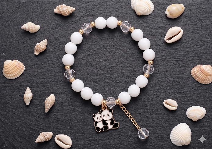 RITZ ART'S Cute Panda Charm Beaded Bracelets for Women and Girls, Elastic Stretch Bead Bracelet Set, Fashion Jewelrys Gifts, Pack of 3
