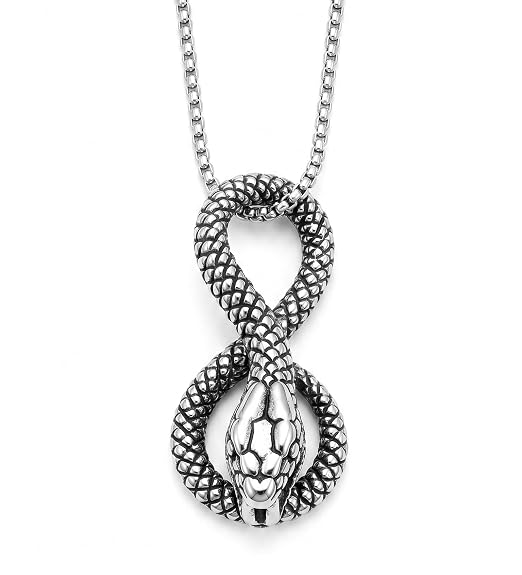 RITZ ART'S Chain for Men Stainless Steel Silver Snake Pendant Necklace 24 Inch Long 3mm Thick Box Chain for Boys Hypoallergenic & High Polish Finish Men's Locket Jewelry Stylish Neckpiece
