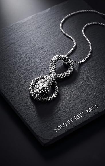 RITZ ART'S Chain for Men Stainless Steel Silver Snake Pendant Necklace 24 Inch Long 3mm Thick Box Chain for Boys Hypoallergenic & High Polish Finish Men's Locket Jewelry Stylish Neckpiece