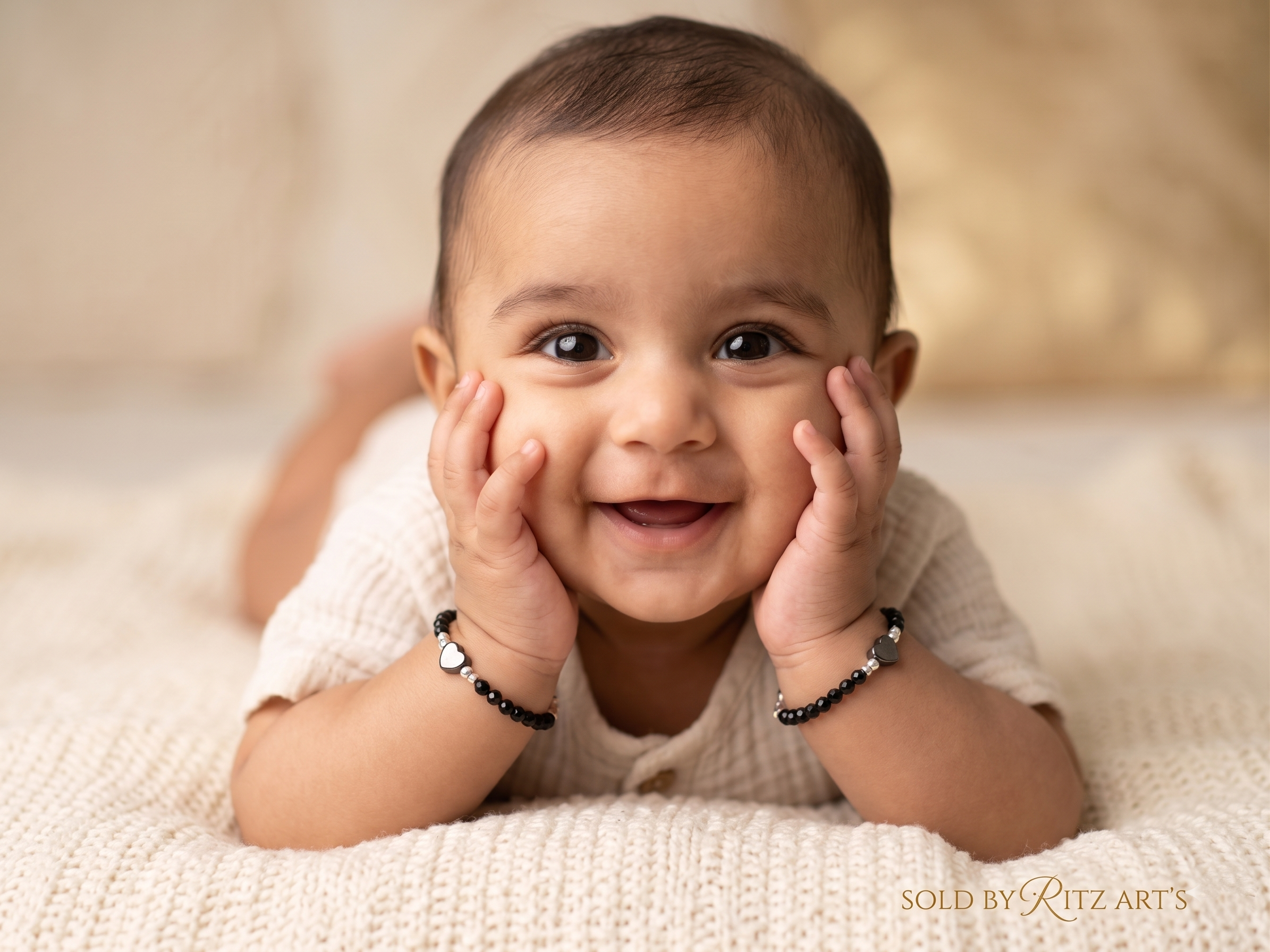 Ritz Art's Baby Nazariya Kada Set for Newborn Boys & Girls | Secure-Clasp Nazar Battu Bracelet & Anklet Combo | Adjustable, Hypoallergenic, Little heart Protection | Pack of 2
